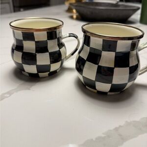 MacKenzie-Childs Black and White Checkered Mugs Set of 2